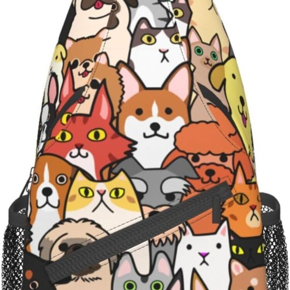 Cute Multi-Color Cartoon Pets Sling Backpack - Women Jewelry Accent